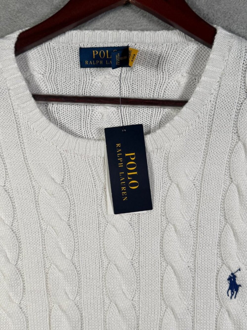 Polo Ralph Lauren Sweater Mens XL White Cable Knit Crewneck Cotton Pullover $145